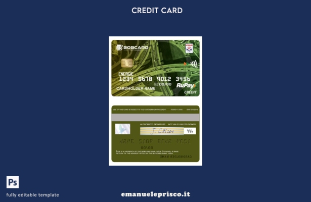 modello di carta di credito Bobcard India HPCL Energie RuPay in stile verificato